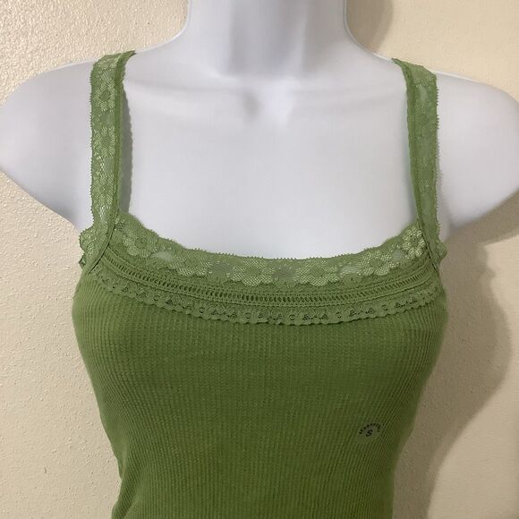 NWOT Aeropostale Y2K Fairycore Green Fairy Dainty Waffle Knit Lace Camisole Sm - Picture 2 of 8
